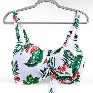 Shade & Shore Tropical Bikini Top Size 38D Beachy Vacation White Green Hawaiian